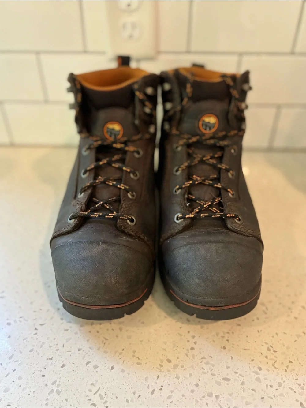 Timberland PRO Brown and Black Work Boots with Orange Accents